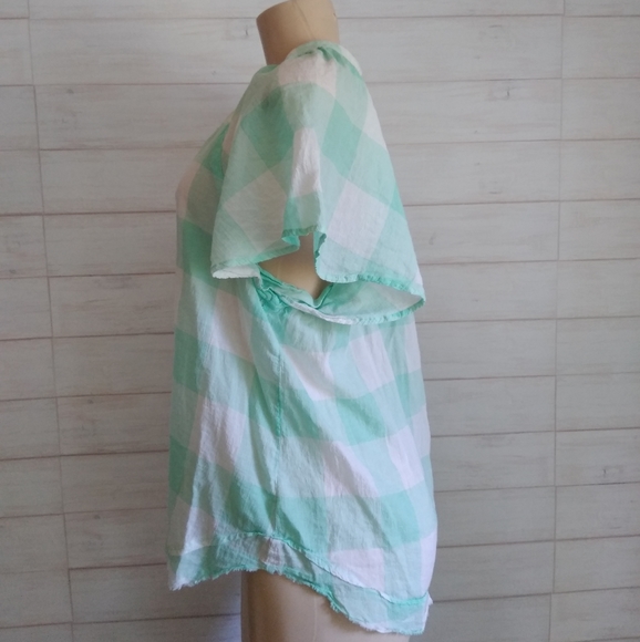 Anthropologie MAEVE Gingham button down Top green - Picture 4 of 8